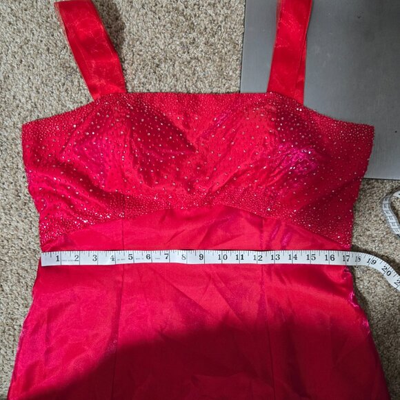 (Fits 16ish) Y2K Vintage Forever Yours Red/Magenta Duochrome A-Line Beaded Gown - Picture 7 of 11